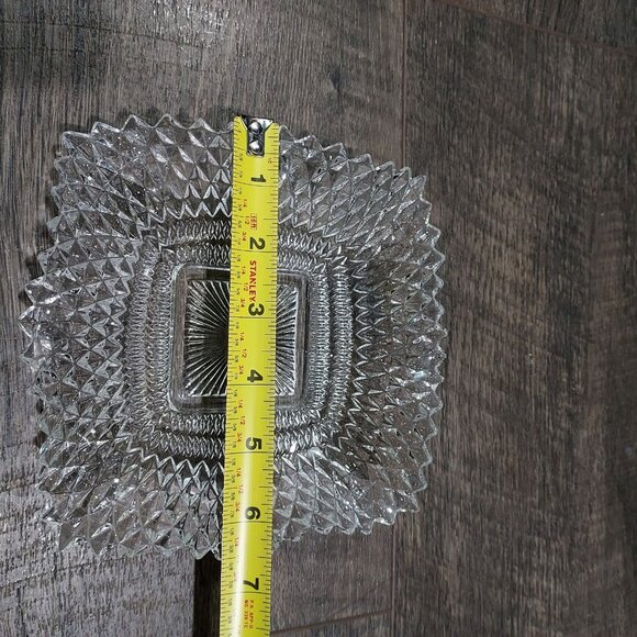 Clear Depression Glass Diamond Cut Candy Dish Candle Holder Sawtooth Edges Set 3 - Picture 7 of 12